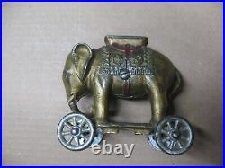 Original Old Cast Iron Elephant Bank On Wheels Childs Childrens Toy
