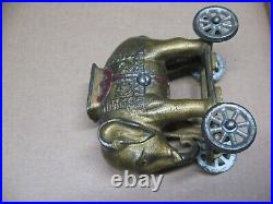 Original Old Cast Iron Elephant Bank On Wheels Childs Childrens Toy