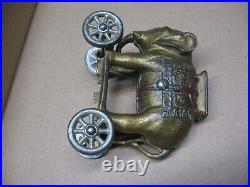 Original Old Cast Iron Elephant Bank On Wheels Childs Childrens Toy