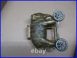 Original Old Cast Iron Elephant Bank On Wheels Childs Childrens Toy