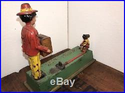 Original Painted Antique Cast Iron Monkey Mechanical Bank by Hubley 1920, s