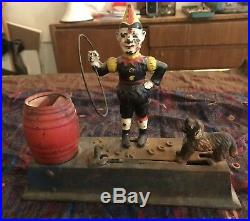 Original Painted Antique Cast Iron Trick Dog Mechanical Bank by Hubley 1920s/30s
