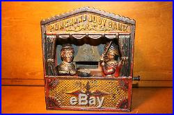 Original Painted Cast Iron Punch & Judy Mechanical Bank Shepard Hardware c. 1884