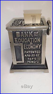 Original RARE Antique Cast Iron BANK of EDUCATION & ECONOMY c1895 rated a 12