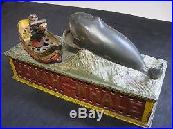 Original Shepard Hardware Jonah and the Whale Mechanical Cast Iron Bank with KEY