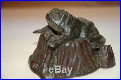 Original Toad On Stump Cast Iron Mechanical Bank, Extra Nice & No Reserve