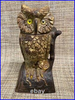 Owl Cast Iron Turning Head Mechanical Bank By J & E Stevens