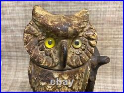 Owl Cast Iron Turning Head Mechanical Bank By J & E Stevens