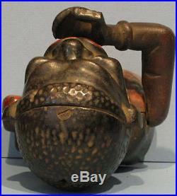 PRICE CUT 1920's OLD ORIG JOLLY N FIXED EYES MECHANICAL BANK CAST IRON BK796