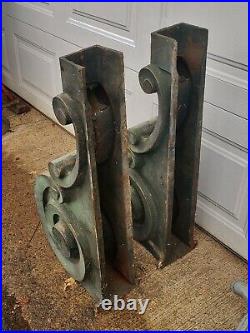 Pair Antique Large Cast Iron Scroll Corbels Bank, building Architectural salvage