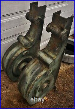 Pair Antique Large Cast Iron Scroll Corbels Bank, building Architectural salvage