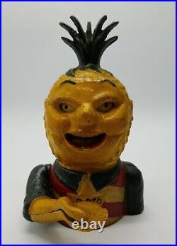 Penny Pineapple Cast Iron Mechanical Bank Hawaii 50th State Original Paint Works