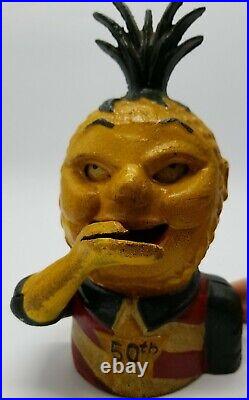 Penny Pineapple Cast Iron Mechanical Bank Hawaii 50th State Original Paint Works