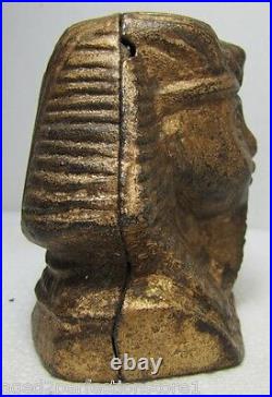 Pharoahs Head Egyptian Cast Iron Figural Bank Paperweight Gold Paint Detailed