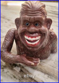 Piggy Bank Happy Sasquatch Vintage Rare Cast Iron Eats Coins Eyes Move