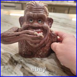 Piggy Bank Happy Sasquatch Vintage Rare Cast Iron Eats Coins Eyes Move