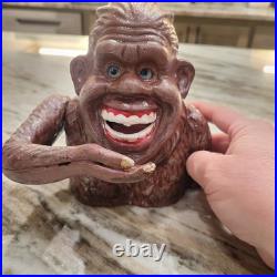 Piggy Bank Happy Sasquatch Vintage Rare Cast Iron Eats Coins Eyes Move