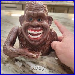 Piggy Bank Happy Sasquatch Vintage Rare Cast Iron Eats Coins Eyes Move