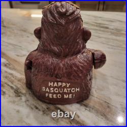 Piggy Bank Happy Sasquatch Vintage Rare Cast Iron Eats Coins Eyes Move