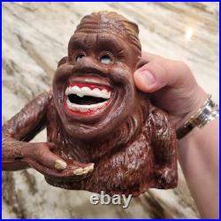 Piggy Bank Happy Sasquatch Vintage Rare Cast Iron Eats Coins Eyes Move