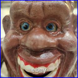 Piggy Bank Happy Sasquatch Vintage Rare Cast Iron Eats Coins Eyes Move