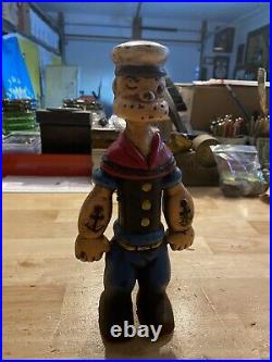 Popeye Cast Iron Piggy Bank Sailor Man Olive Oil Patina Banking Collector Metal