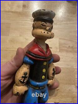 Popeye Cast Iron Piggy Bank Sailor Man Olive Oil Patina Banking Collector Metal