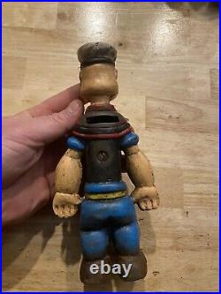 Popeye Sailor Man Cast Iron Piggy Bank 8+ Inches Banking Collector Olive Oil WOW