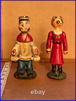 Popeye and Olive Oyl cast iron banks antique 6 tall Popeye and Olive Oyl cast iron banks antique 6 tall