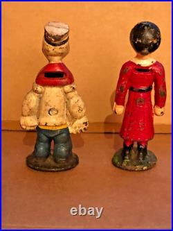 Popeye and Olive Oyl cast iron banks antique 6 tall Popeye and Olive Oyl cast iron banks antique 6 tall