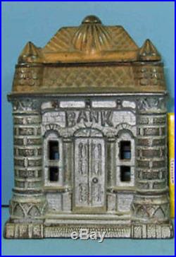 Price Cut 1895/06 Original Old Four Tower Cast Iron Toy Bank Building CI 778