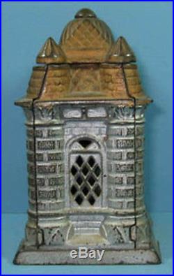 Price Cut 1895/06 Original Old Four Tower Cast Iron Toy Bank Building CI 778