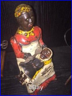 RARE 1800's MAMMY WITH CHILD MECHANICAL BANK CAST IRON ANTIQUE TOY KYSER REX