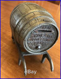 RARE 1894 White City Cast Iron Puzzle Savings Barrel Bank #1 Chicago Nicol & Co