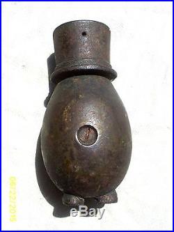 RARE ANTIQUE CAST IRON MAN WITH TOP HAT FIGURAL BANK