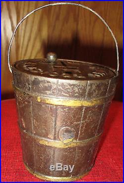 RARE ANTIQUE PENNY REGISTER BUCKET PAIL STILL COIN BANK CAST IRON AND METAL
