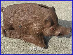 RARE Antique A C Williams Cast Iron Wild Boar Penny Bank EXCELLENT CONDITION