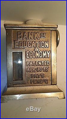 RARE Antique Cast Iron BANK of EDUCATION & ECONOMY ca. 1895 by Proctor-Raymond