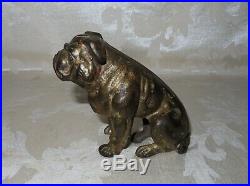 RARE Antique Cast Iron Canadian Still Bank, English Bulldog with Gold Gilt
