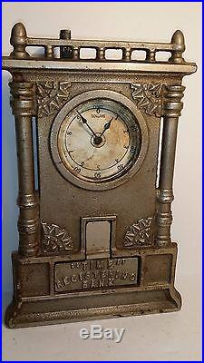 RARE Antique Cast Iron TIME REGISTERING BANK by Ives ca. 1892 Works Great