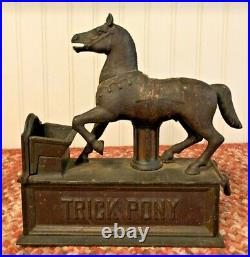RARE Antique Vintage Trick Pony Cast Iron Bank Shepard Hardware Pat. 1885