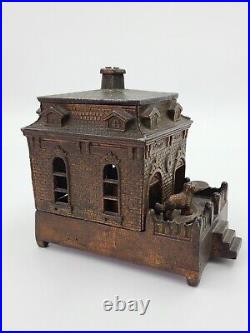 RARE H. L. Judd Co. Ca. 1895 Dog on Turntable Cast Iron Mechanical House Bank