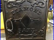 RARE LARGE ANTIQUE CAST IRON DIAMOND SAFE NICKEL PLATED BANK With DRAWERS & KEY