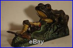 Rare & Original Two Frogs Castiron Mechanical Bank Excellent First Paint Look