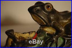 Rare & Original Two Frogs Castiron Mechanical Bank Excellent First Paint Look