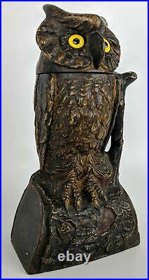 RARE Original 1880 J & E Stevens OWL Cast Iron Mechanical Bank, Glass Eyes