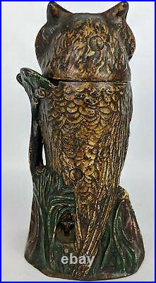 RARE Original 1880 J & E Stevens OWL Cast Iron Mechanical Bank, Glass Eyes