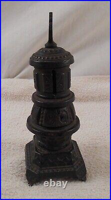 RARE PARLOR STOVE OLD CAST IRON BANK Made by Schneider & Trenkamp