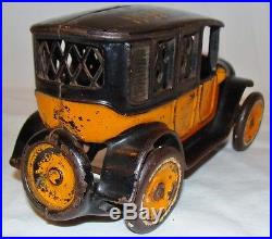 RARE VINTAGE 1920s ARCADE CAST IRON TOY TAXI YELLOW CAB CO. CAR COIN STILL BANK