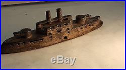 RARE Vintage Cast Iron BATTLESHIP War Ship Gun Ship Coin Bank 11 Lomg VERY NICE